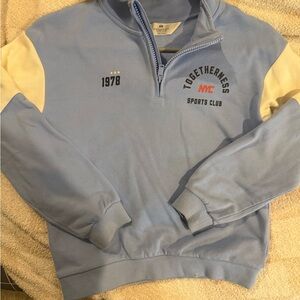 H&M Light Blue and Cream Zip-Up Sweater